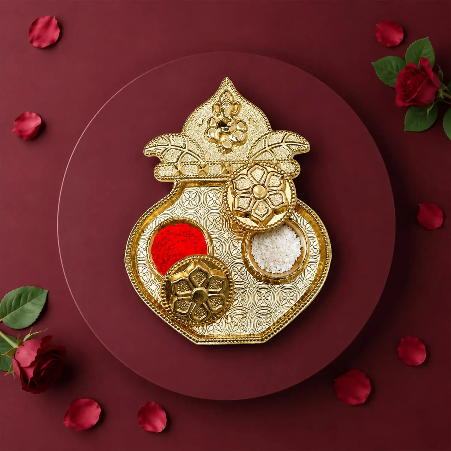 Rakhi Gift Hamper – Ganesh Shivling Rakhi & Pooja Thali Combo - Detailed Feature View 2