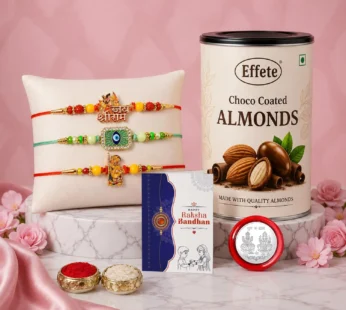 Raksha Bandhan Gift Combo – Shri Ram Ganesha Rakhi with Choco Almonds