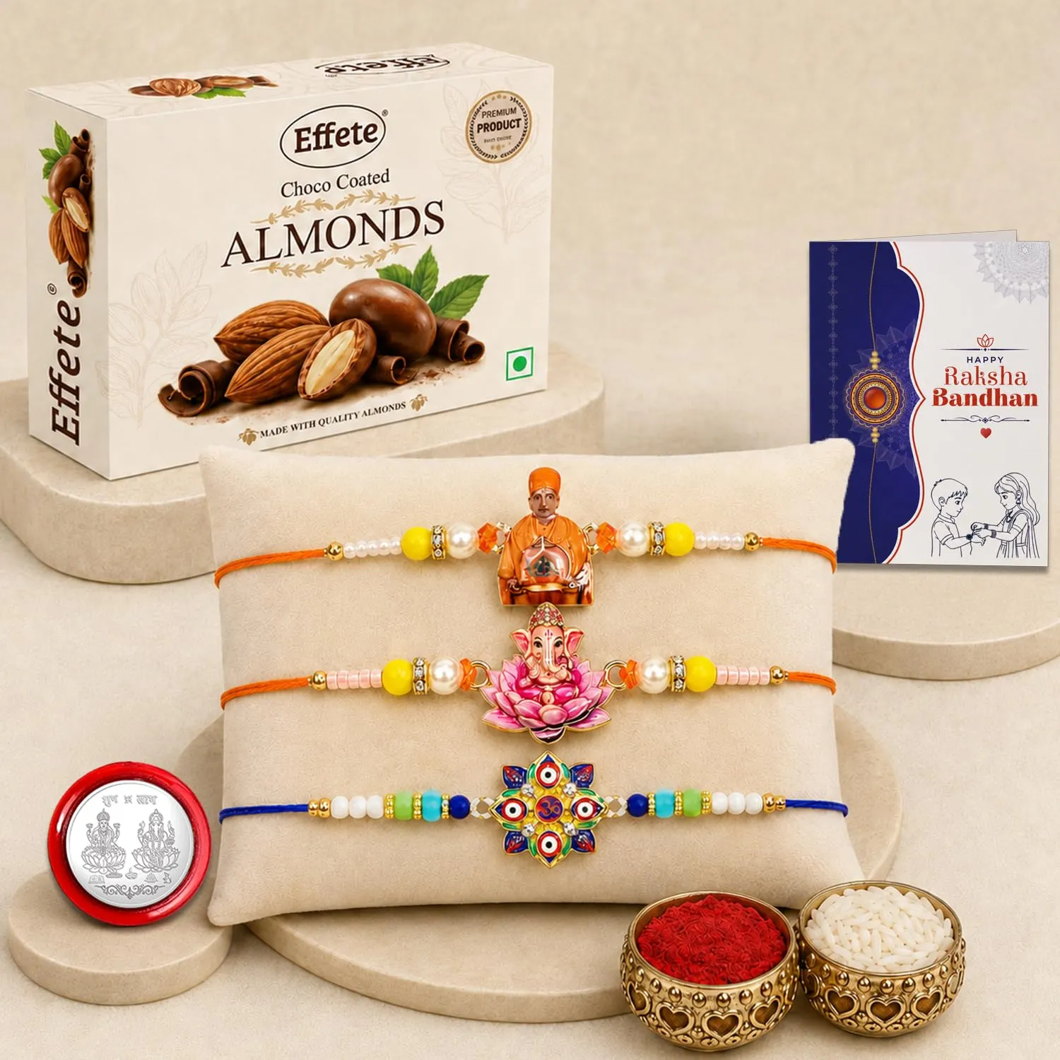 Premium Swami Maharaj Rakhi Combo - Raksha Bandhan Gift with Choco Almonds - Buy Online at Alikart