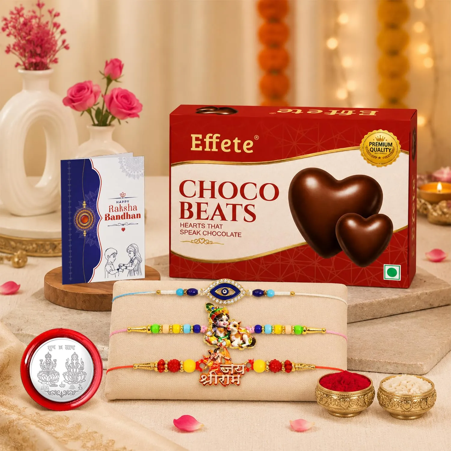 Premium Raksha Bandhan Gift Combo – Shri Ram Evil Eye Rakhi with Chocolates - Buy Online at Alikart