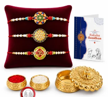 Rakhi for Brother with Golden Pooja Kankavati – Rakshabandhan Gift Set, Pack of 7