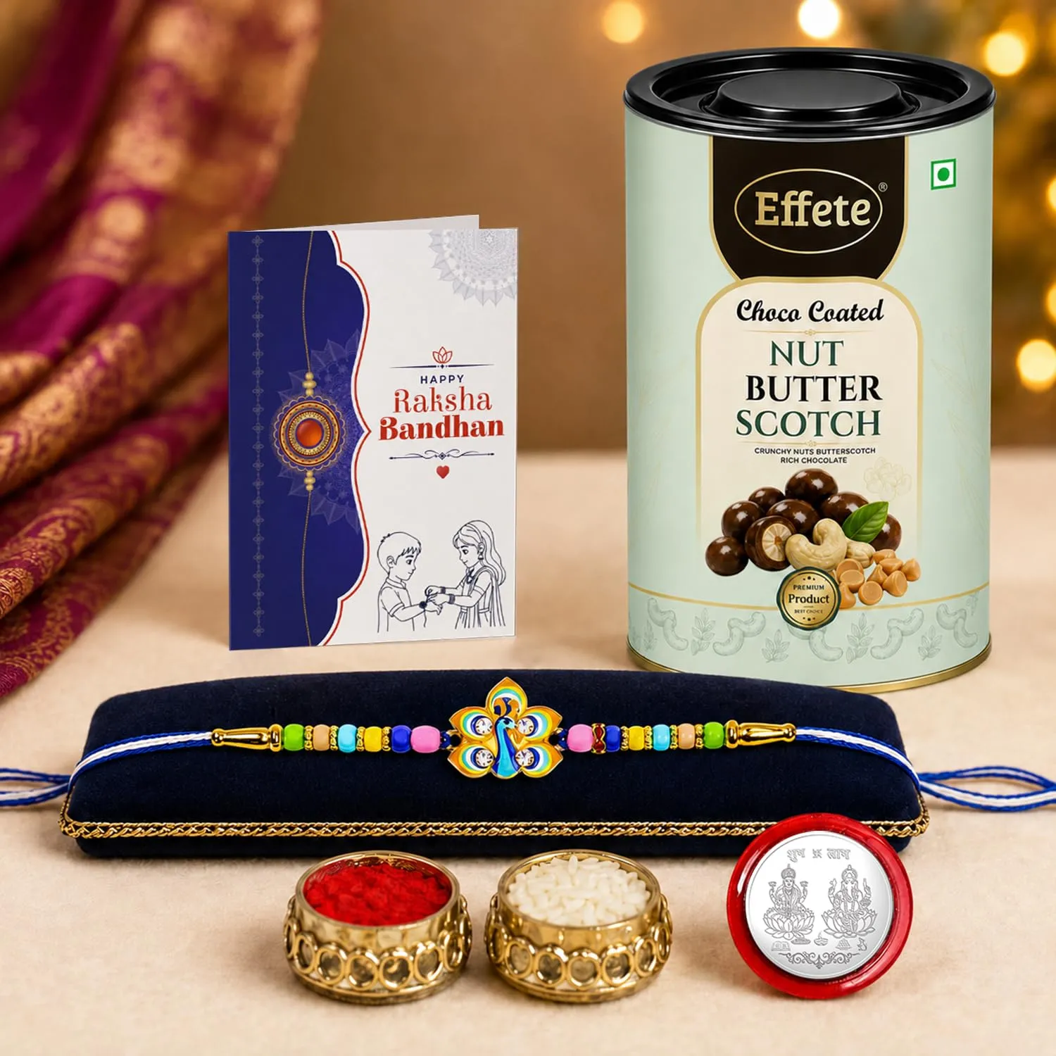 Premium Peacock Rakhi Combo for Raksha Bandhan Gift with Choco Butterscotch 96gm - Buy Online at Alikart