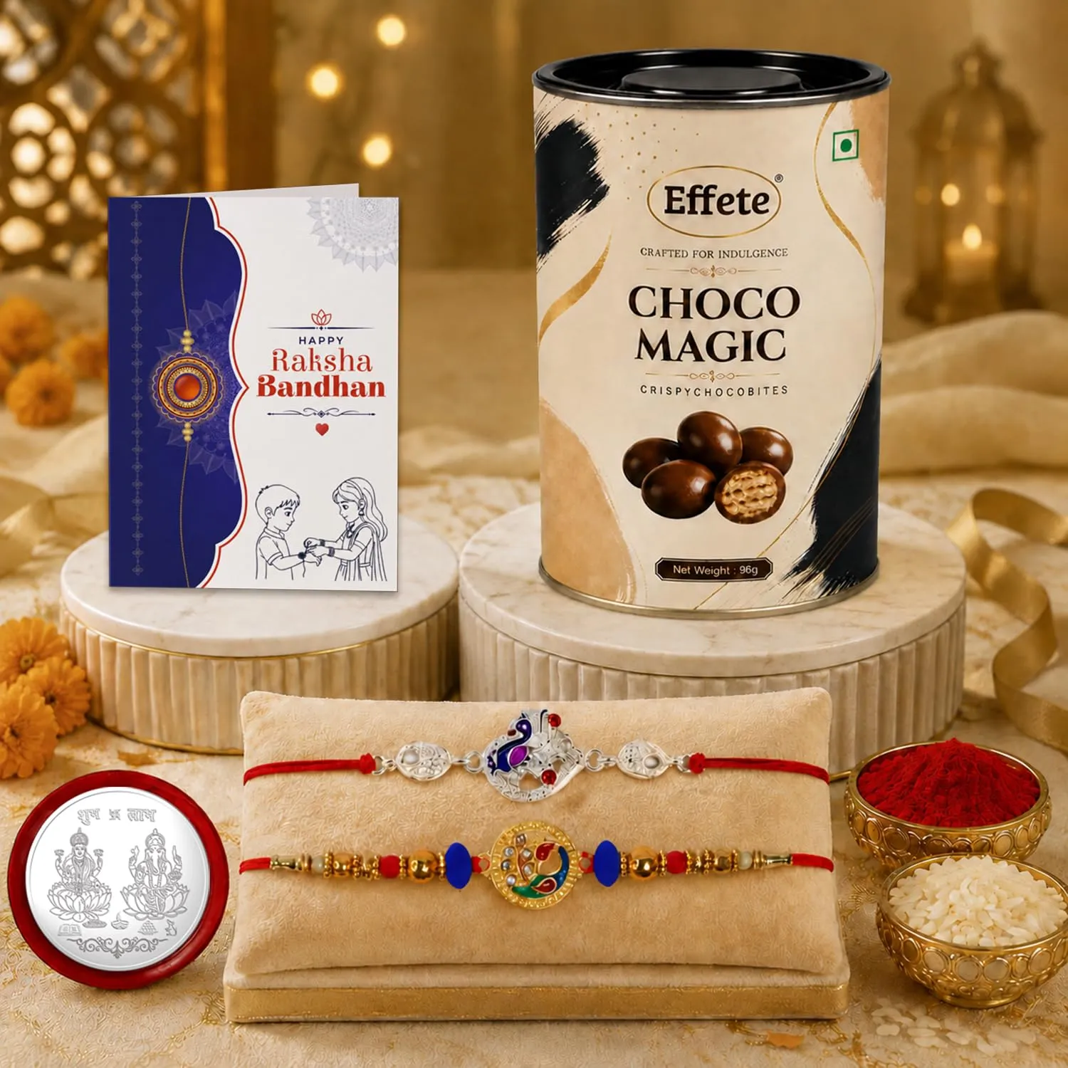 Premium Rakhi with Chocolate for Brother – Silver Round Raksha Gift Set - Buy Online at Alikart