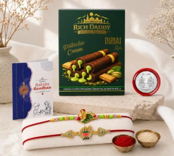 Raksha Bandhan Gift Combo – Ganesha Rakhi & Wafer Rolls Pack of 6