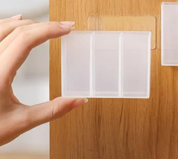 Mini Wall Mount Storage Box – 3 Compartment Self Adhesive Transparent Organizer for Bathroom, Office & Kitchen (Pack of 2)