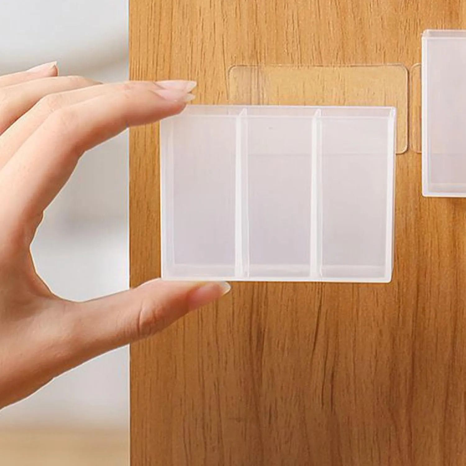 Premium Mini Wall Mount Storage Box – 3 Compartment Self Adhesive Transparent Organizer for Bathroom, Office & Kitchen (Pack of 2) - Buy Online at Alikart
