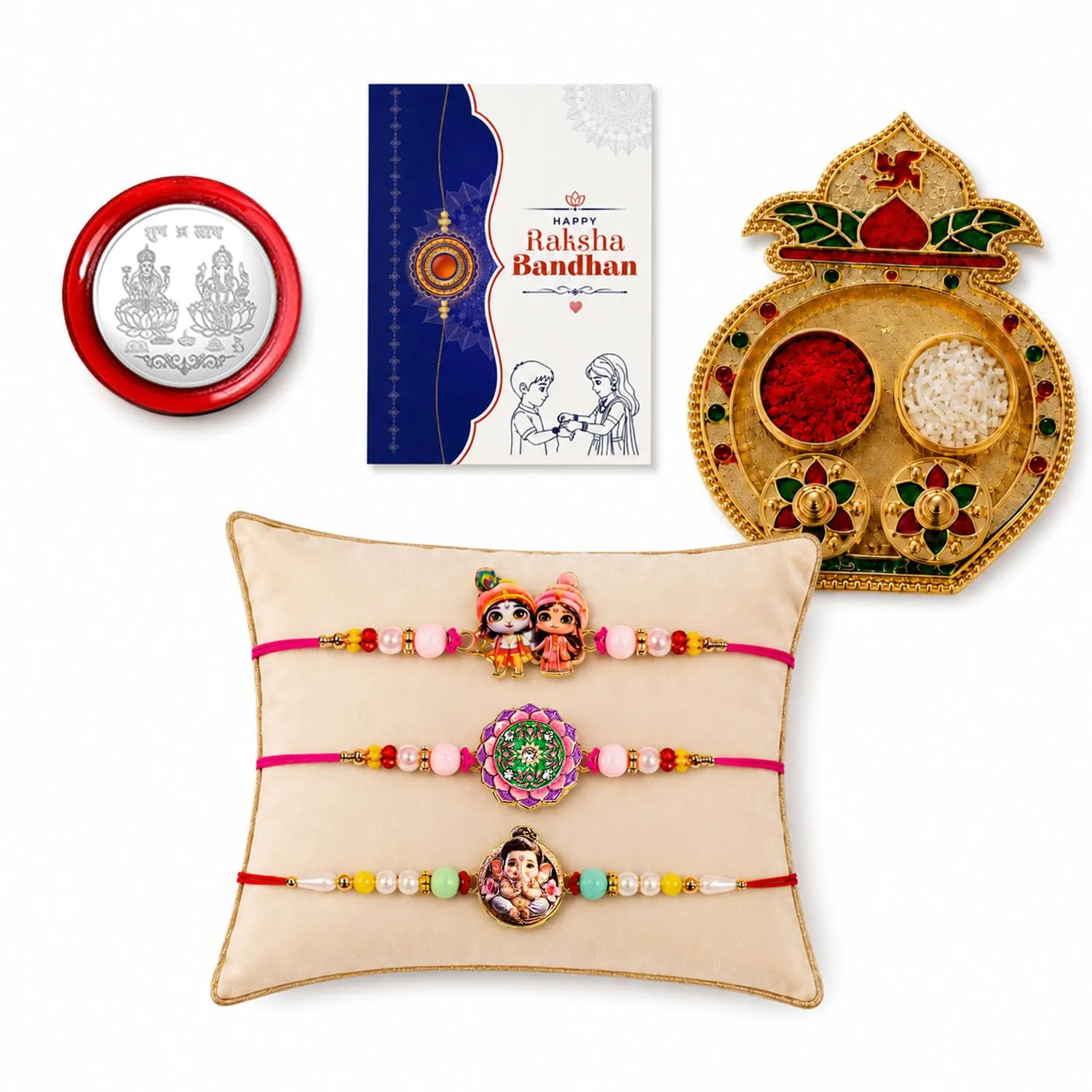 Premium Rakhi for Brother with Kalash Pooja Thali - Raksha Bandhan Gift Set, Pack of 7 - Buy Online at Alikart