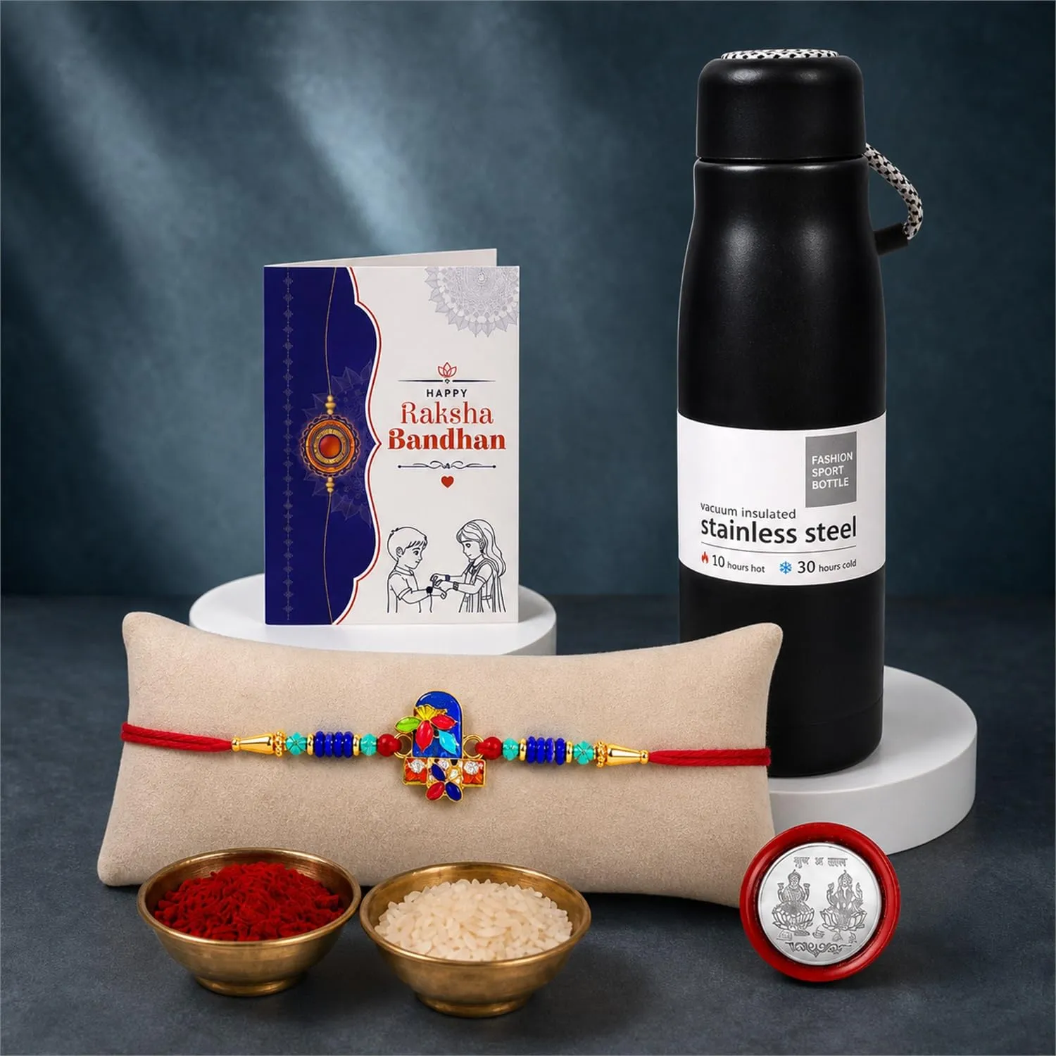 Premium Raksha Bandhan Gift Combo – Shivling Rakhi & Water Bottle Pack of 5 - Buy Online at Alikart