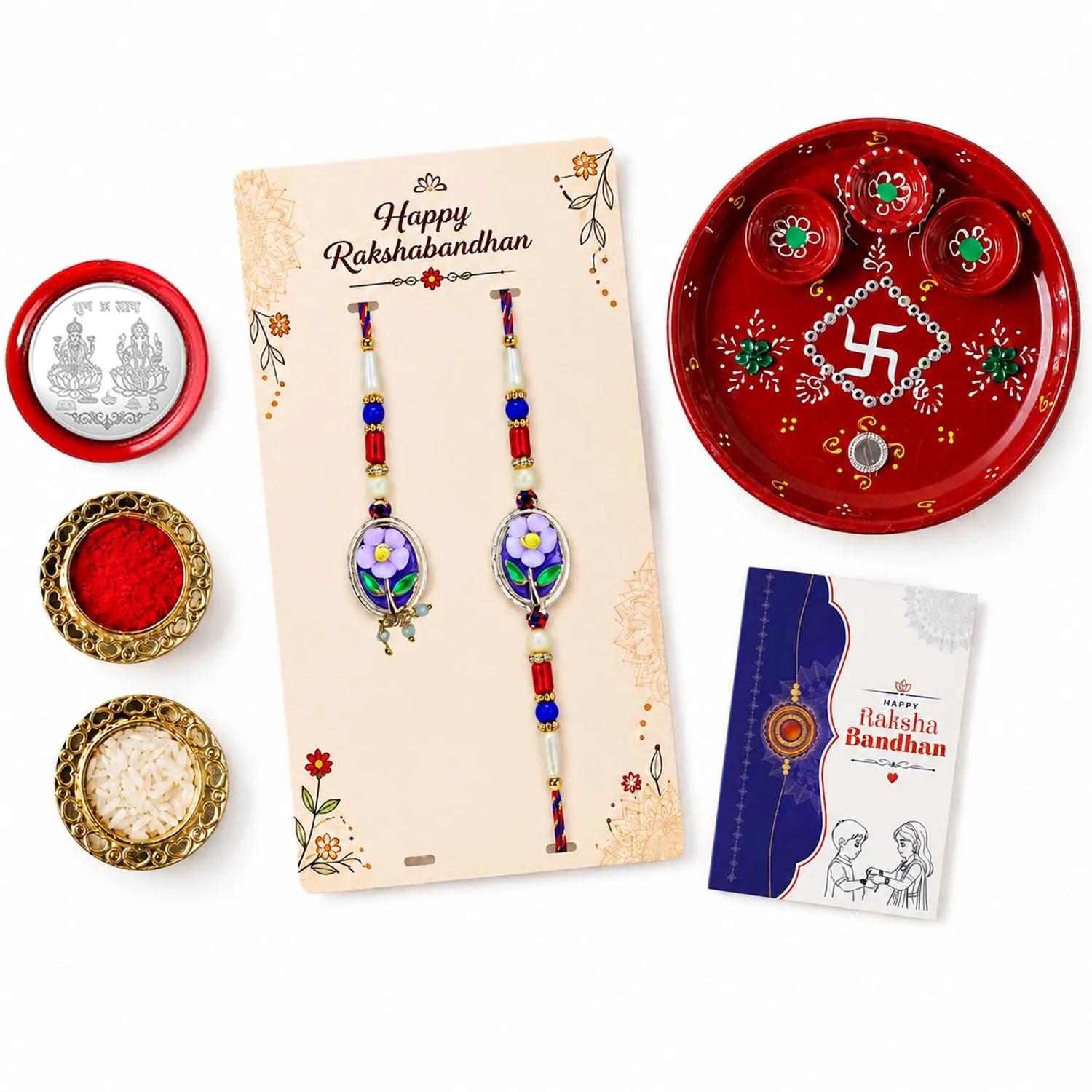 Premium Multicolor Rakhi for Brother with Pooja Thali - Rakshabandhan Gift Set, Pack of 5 - Buy Online at Alikart