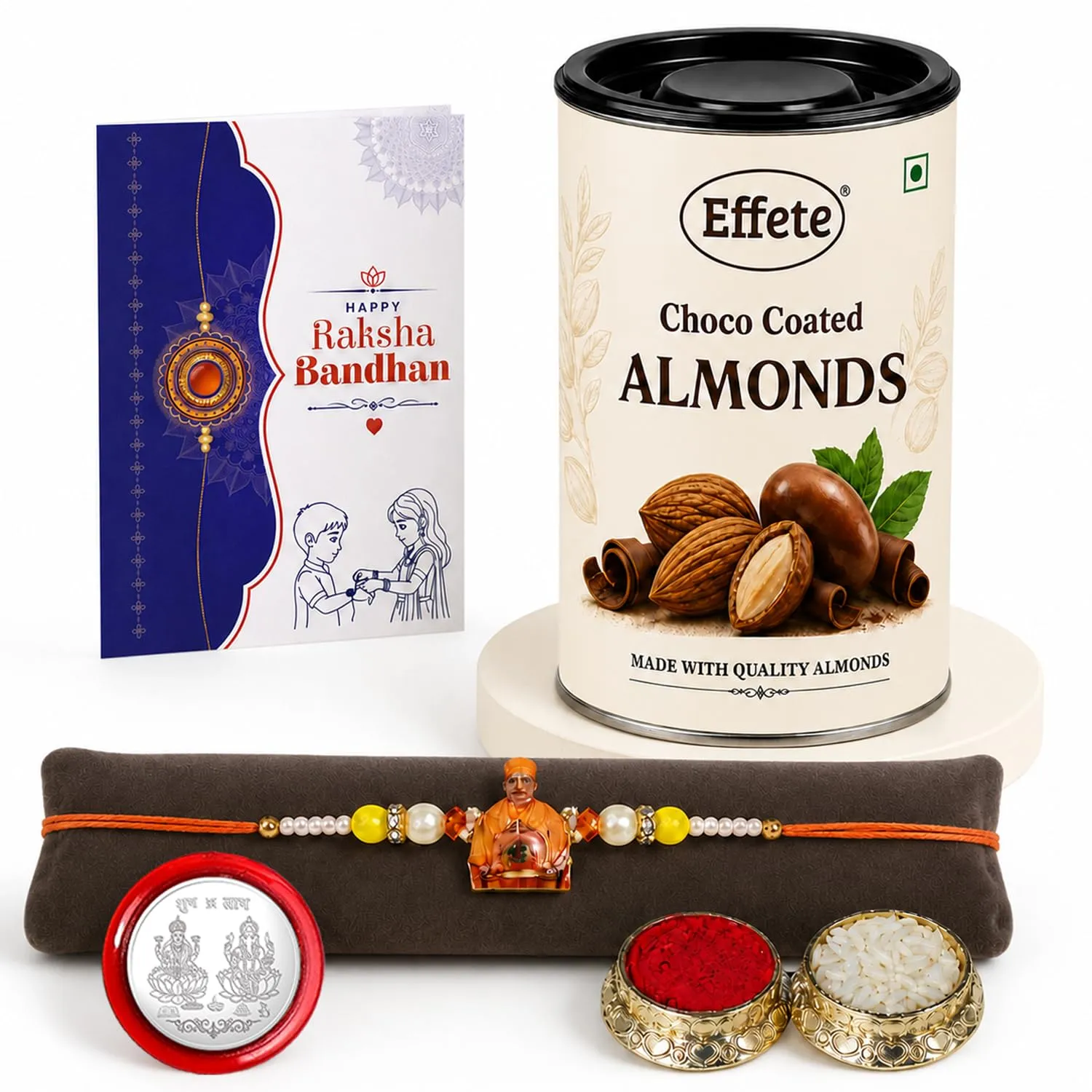 Raksha Bandhan Rakhi Combo – Swami Maharaj Rakhi with Choco Almonds Pack - Detailed Feature View 4