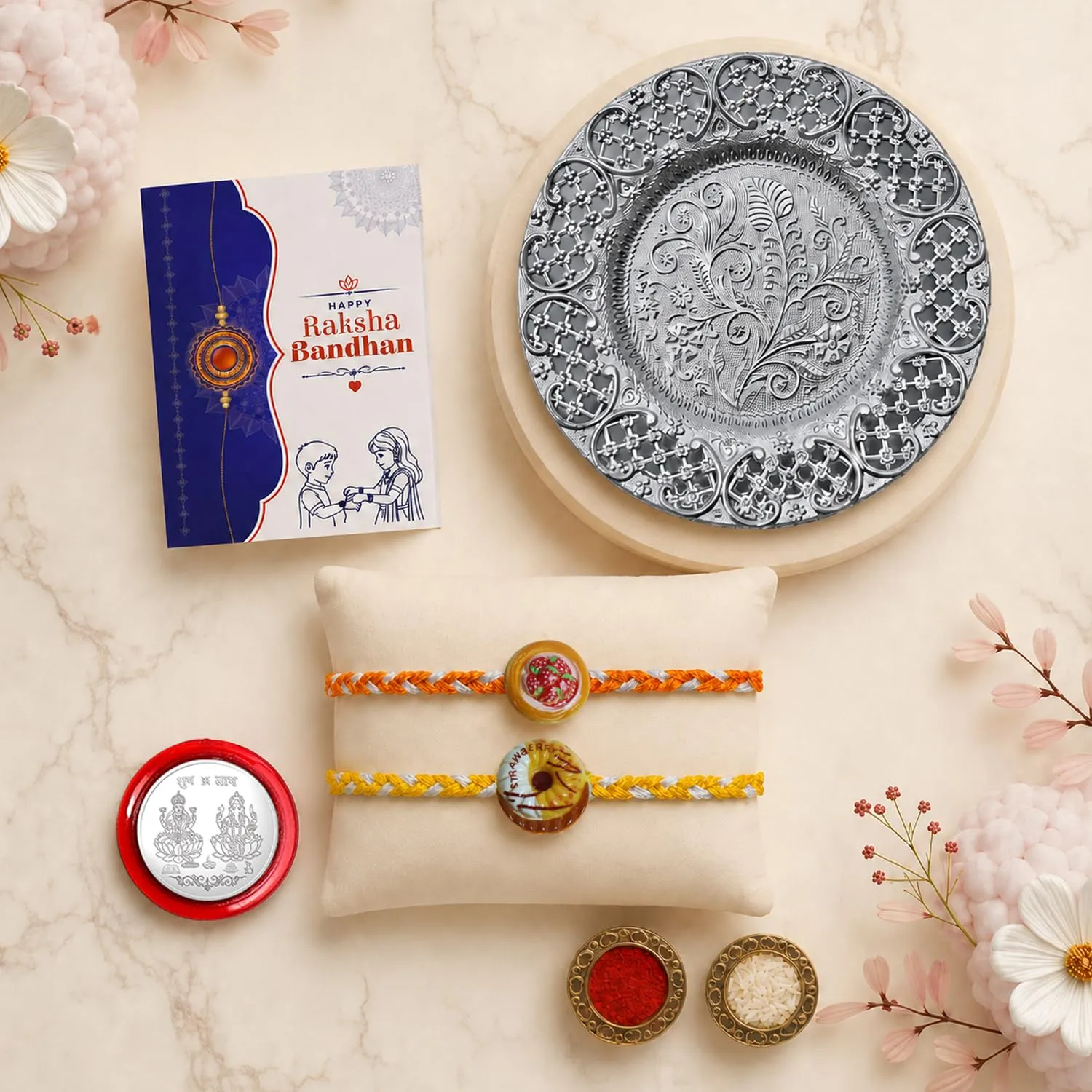 Premium Raksha Bandhan Combo Multicolor Bracelet Rakhi Pooja Thali Set - Buy Online at Alikart