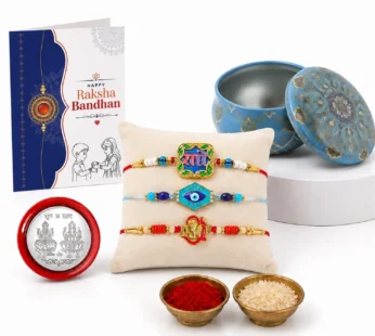 Raksha Bandhan Gift Combo Evil Eye Radhe Rakhi with Heart Organizer, Pack of 7