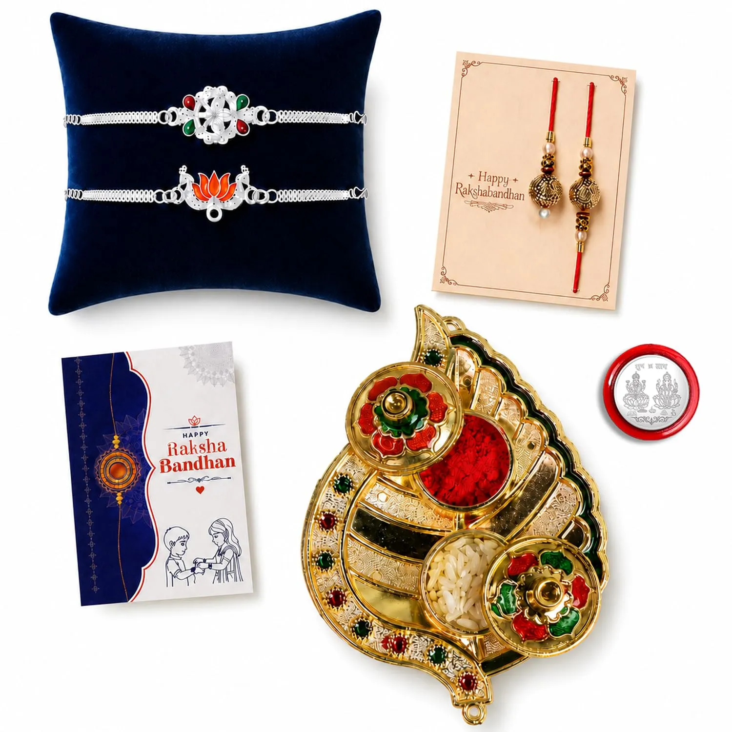 Premium Rakhi for Brother & Bhaiya with Leaf Pooja Thali - Raksha Bandhan Gift, Pack of 7 - Buy Online at Alikart