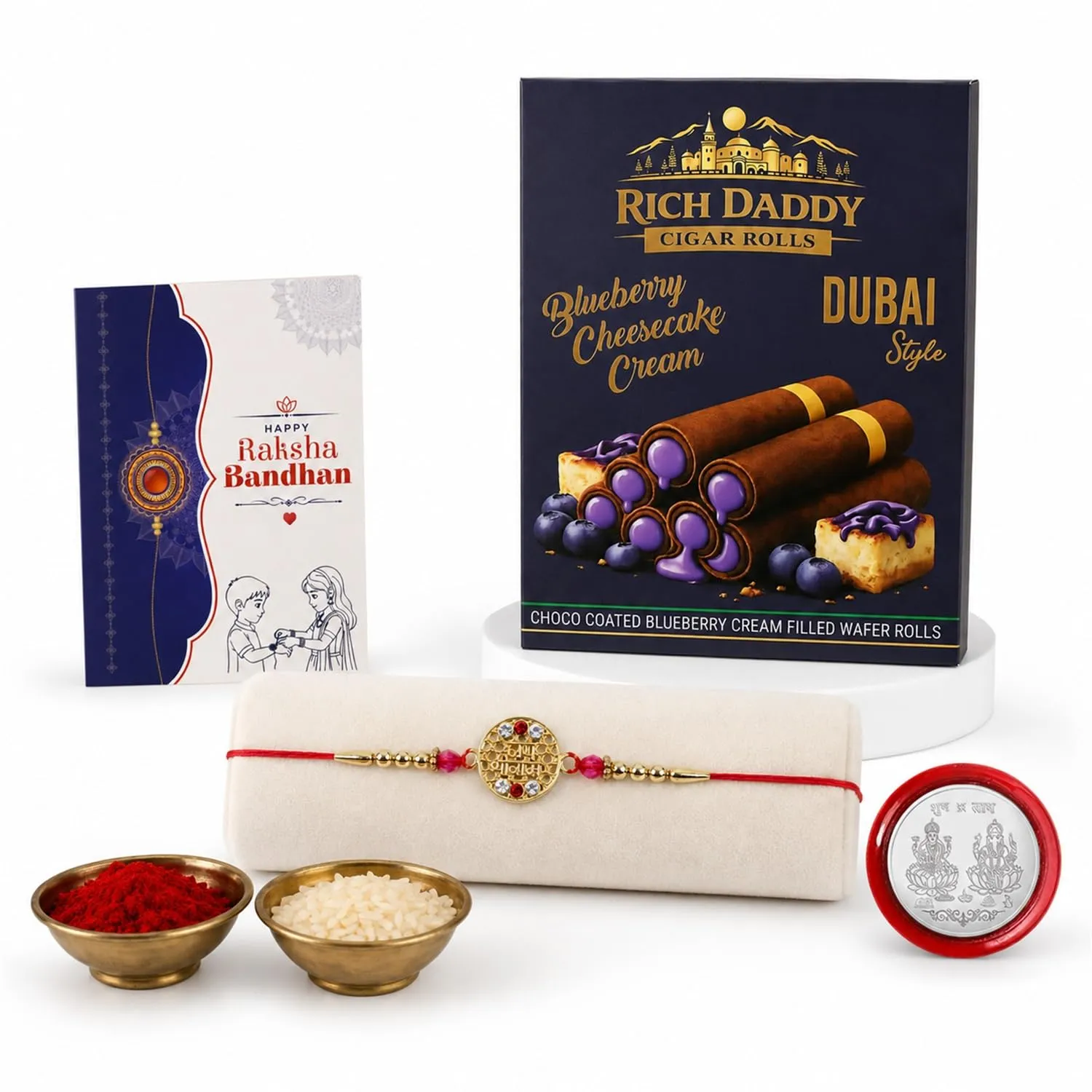 Rakhi Gift Set with 5 Multicolor Rakhis & Wafer Rolls - Detailed Feature View 4