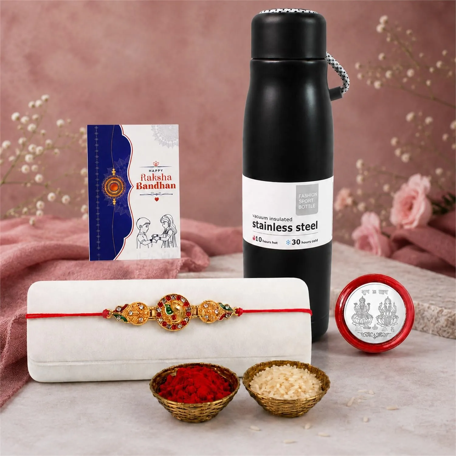 Premium Raksha Bandhan Gift Combo with 550ml Vacuum Water Bottle Pack of 5 - Buy Online at Alikart
