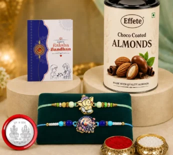 Raksha Bandhan Gift Combo – Ganesha Peacock Rakhi & Choco Almonds