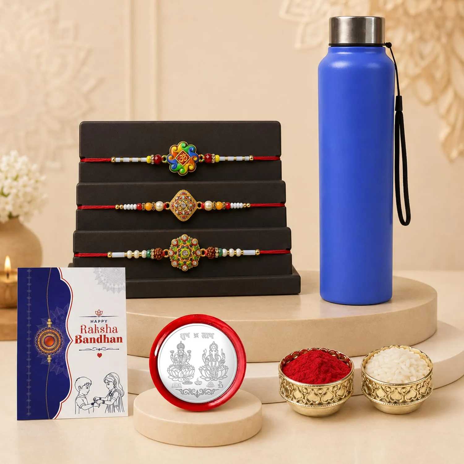 Premium Rakhi for Brother with Water Bottle-1000ml - Rakshabandhan Gift Set, Pack of 7 - Buy Online at Alikart