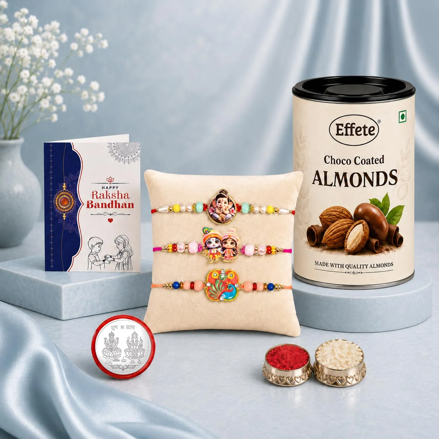 Premium Peacock Rakhi Combo for Raksha Bandhan Gift with Choco Almonds 96gm - Buy Online at Alikart