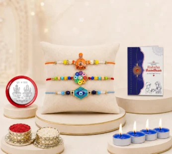 Rakhi Gift Combo with Swami Maharaj Rakhi & Tealight Candles