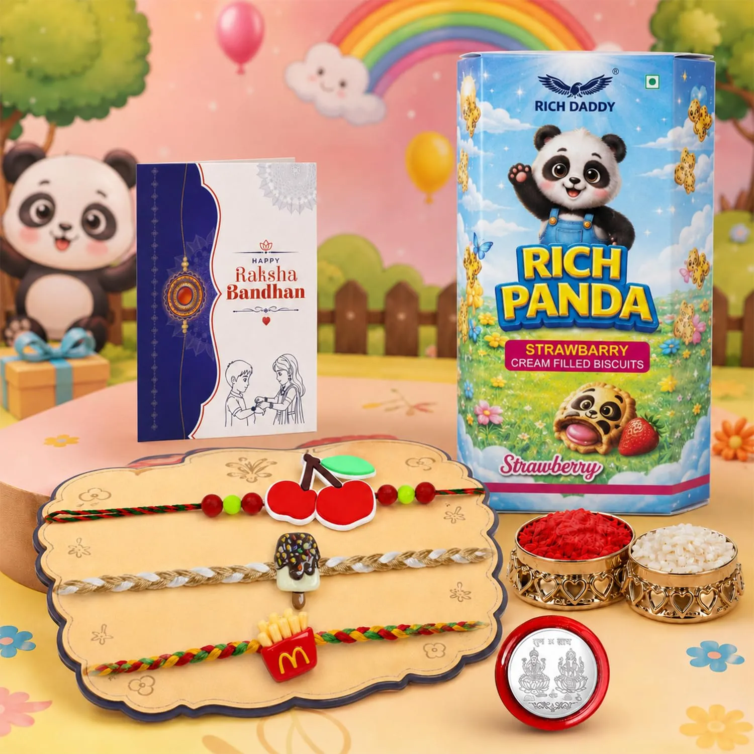 Premium Fruit Rakhi for Brother with Biscuit 60gm - Rakshabandhan Gift Set, Pack of 7 - Buy Online at Alikart