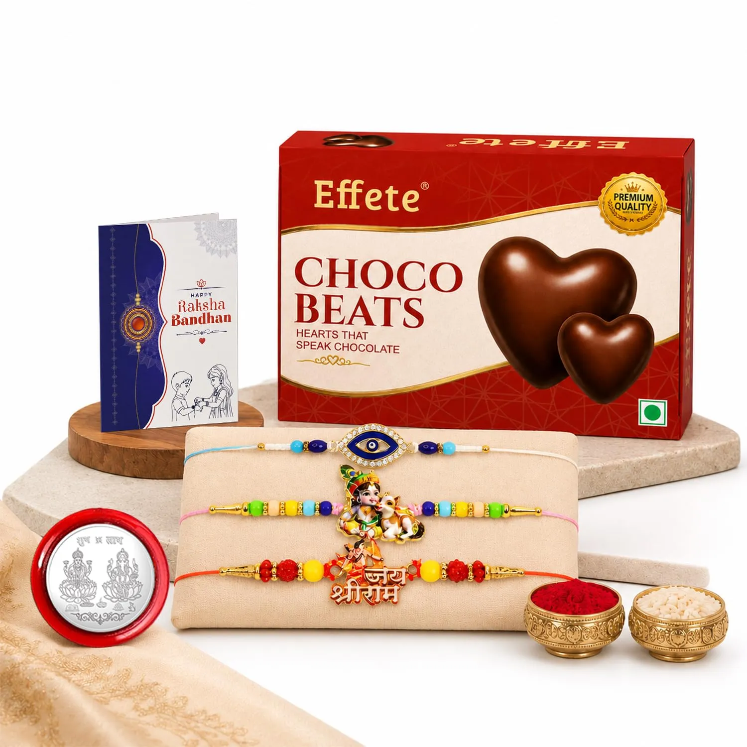 Raksha Bandhan Gift Combo – Shri Ram Evil Eye Rakhi with Chocolates - Detailed Feature View 4