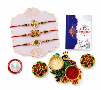Round Rakhi for Brother with Pooja Thali – Rakshabandhan Gift Set, Pack of 7