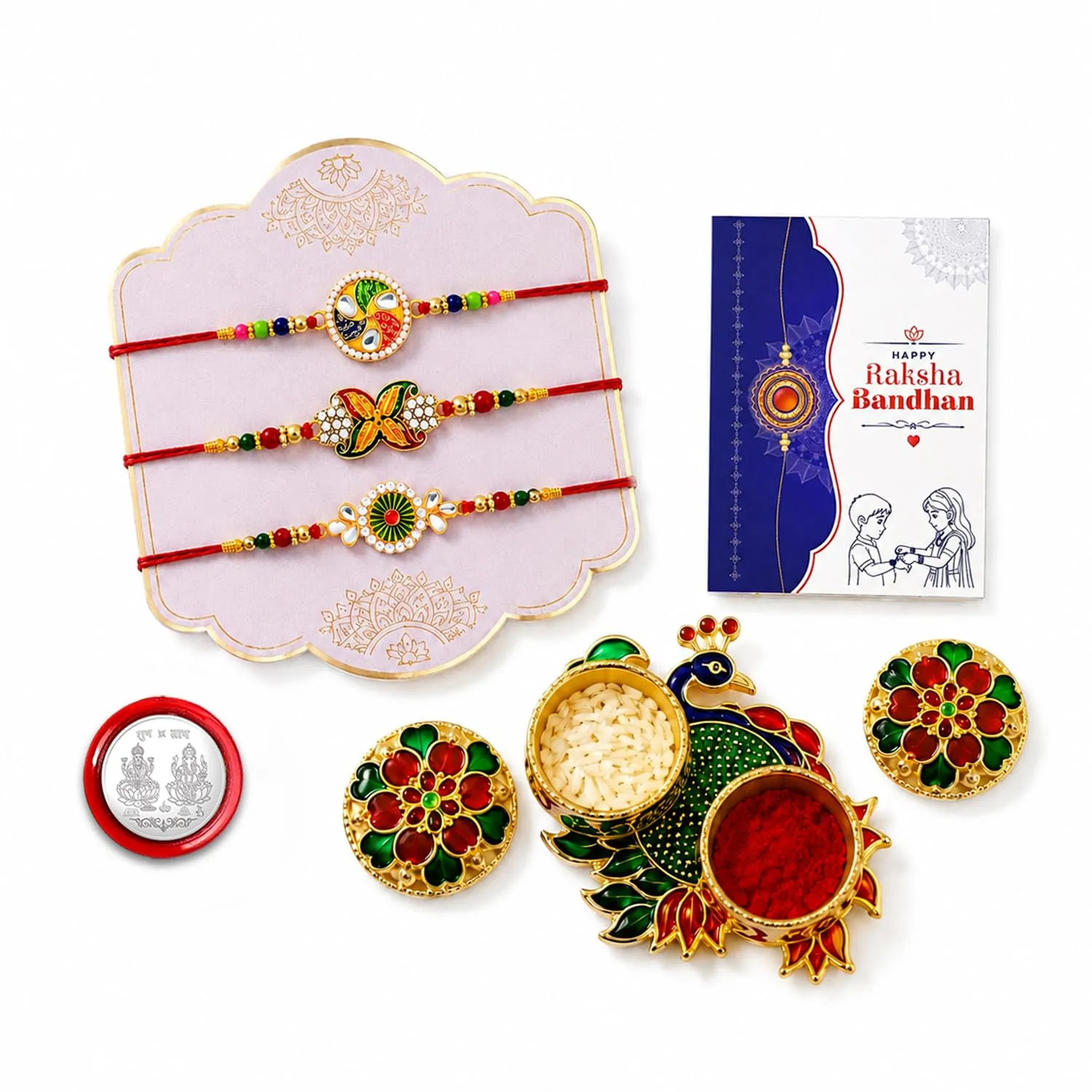 Premium Round Rakhi for Brother with Pooja Thali - Rakshabandhan Gift Set, Pack of 7 - Buy Online at Alikart
