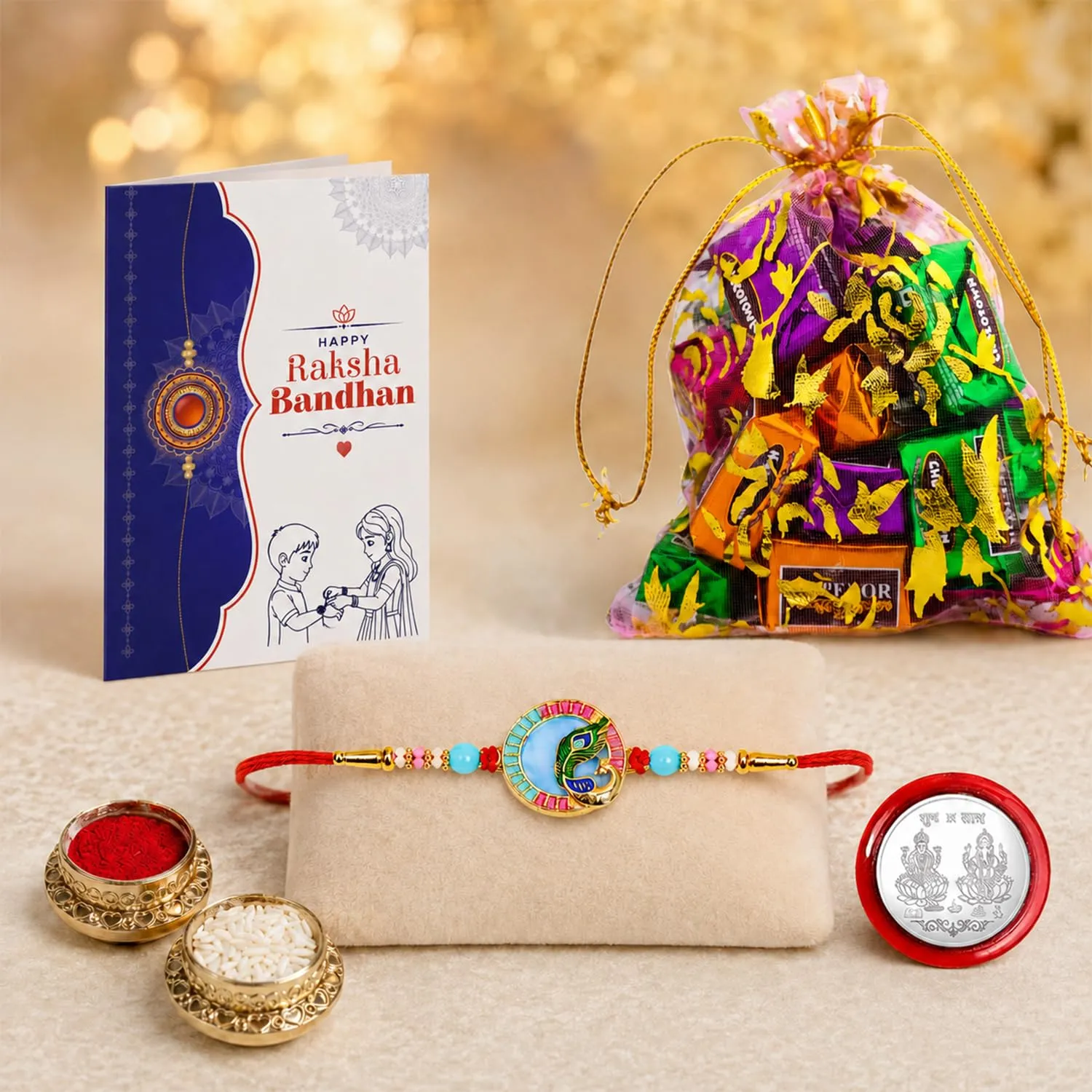 Premium Raksha Bandhan Peacock Rakhi Combo with Chocolate Gift Set - Buy Online at Alikart