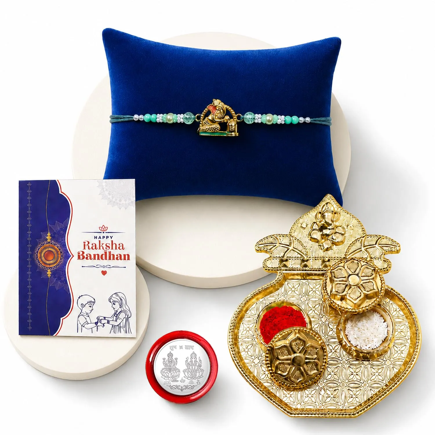 Rakhi Gift Hamper – Ganesh Shivling Rakhi & Pooja Thali Combo - Detailed Feature View 1