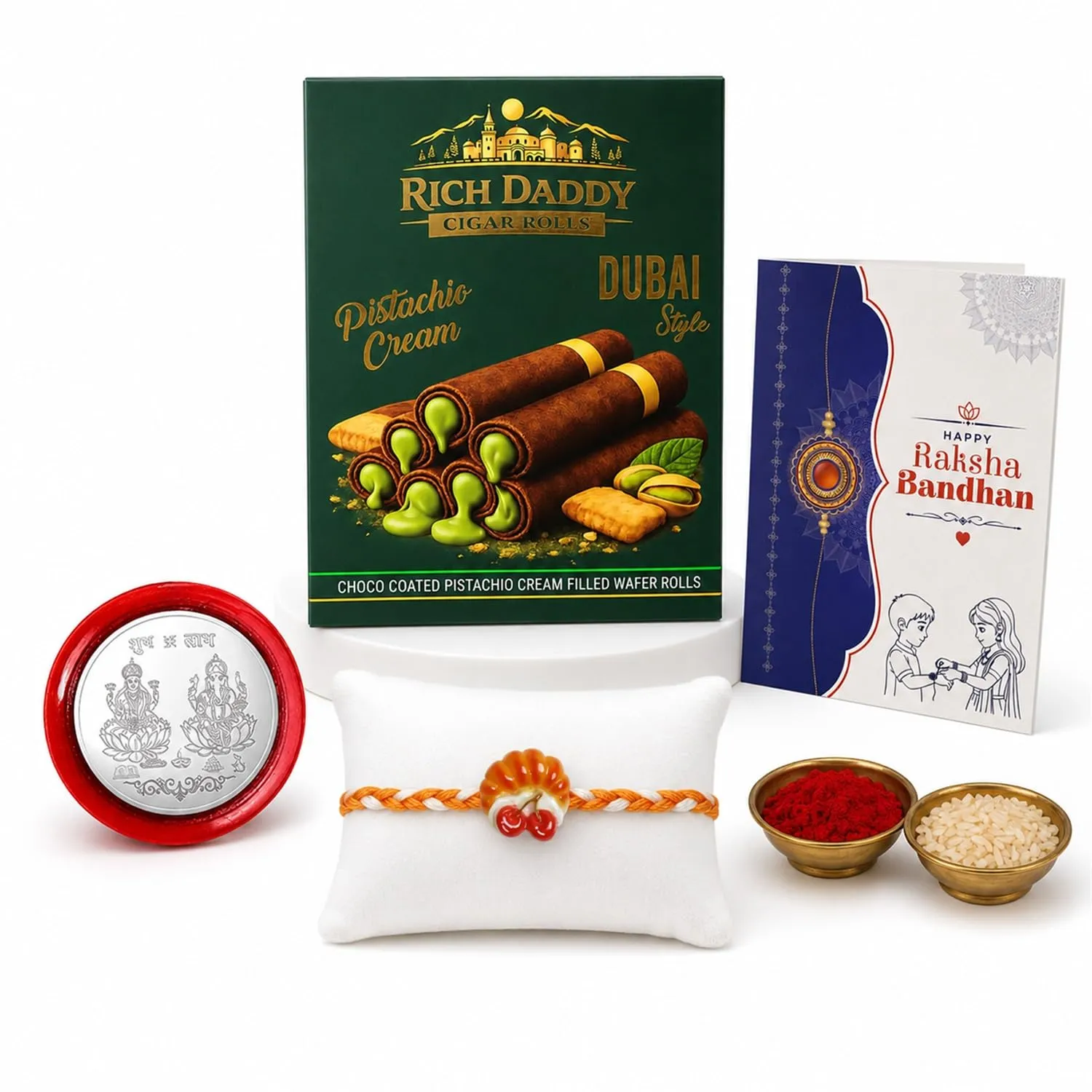 Rakhi Gift Combo – Multicolor Rakhi with Wafer Rolls & Puja Kit - Detailed Feature View 4