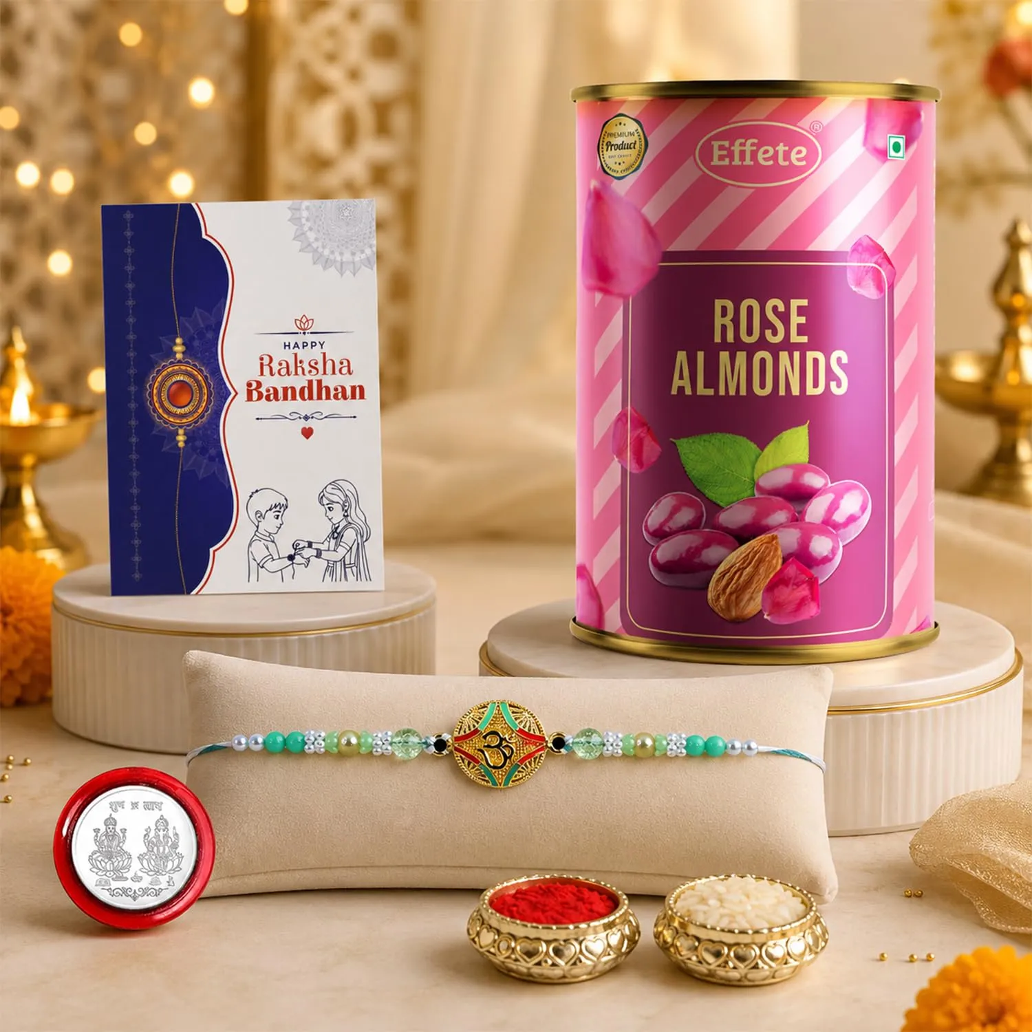 Premium Raksha Bandhan Gift Combo – Om Rakhi with Chocolates & Pooja Coin - Buy Online at Alikart