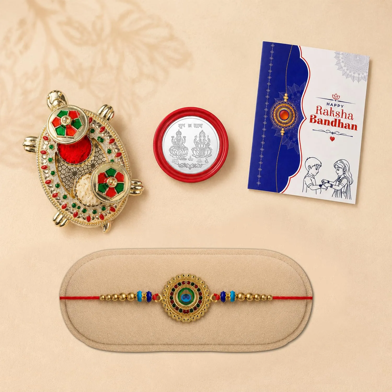 Premium Raksha Bandhan Pooja Thali – Turtle Shape & Multicolor Gift Set - Buy Online at Alikart