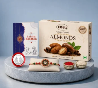 Rakhi with Chocolate for Brother – Round Design Rakhi and Sweets Combo