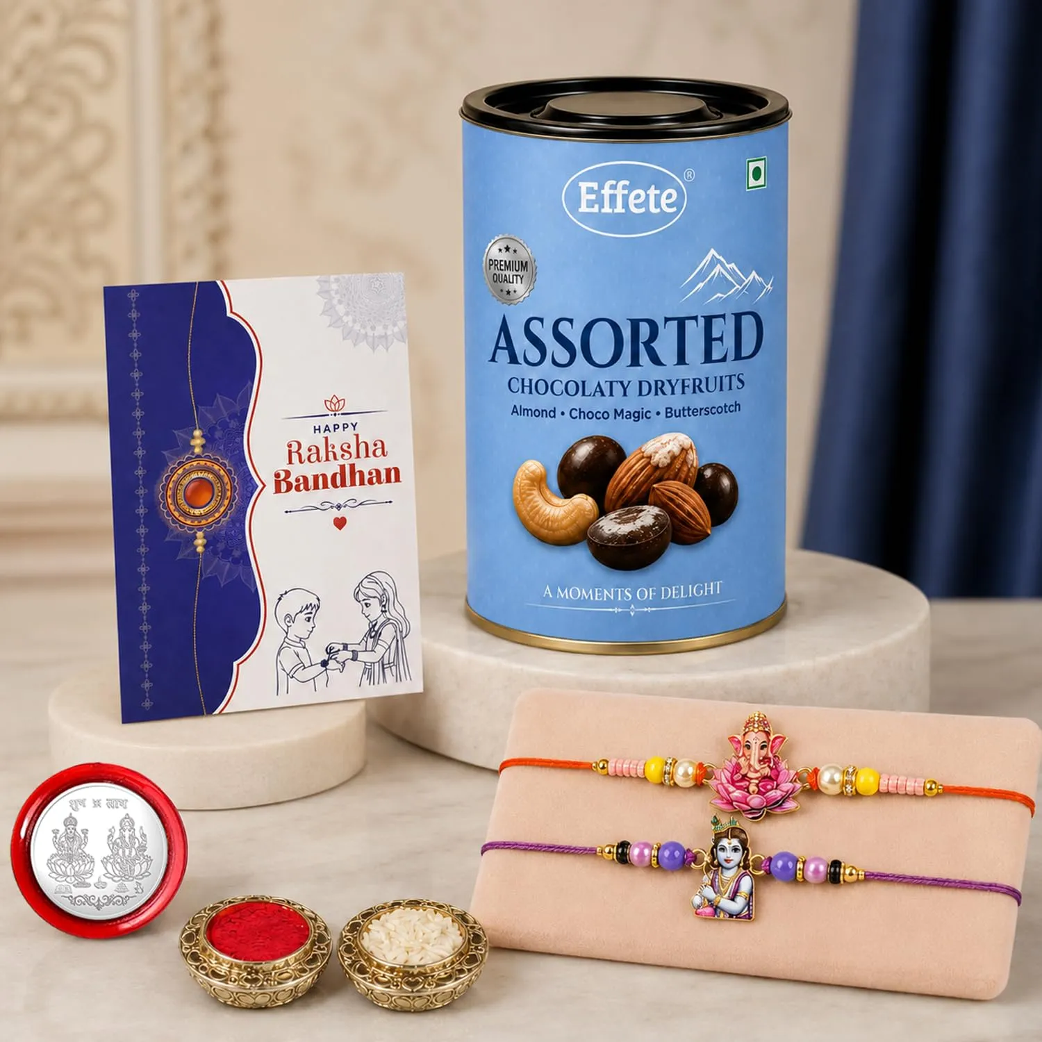 Premium Raksha Bandhan Gift Combo – Ganesha Krishna Rakhi & Chocolates - Buy Online at Alikart