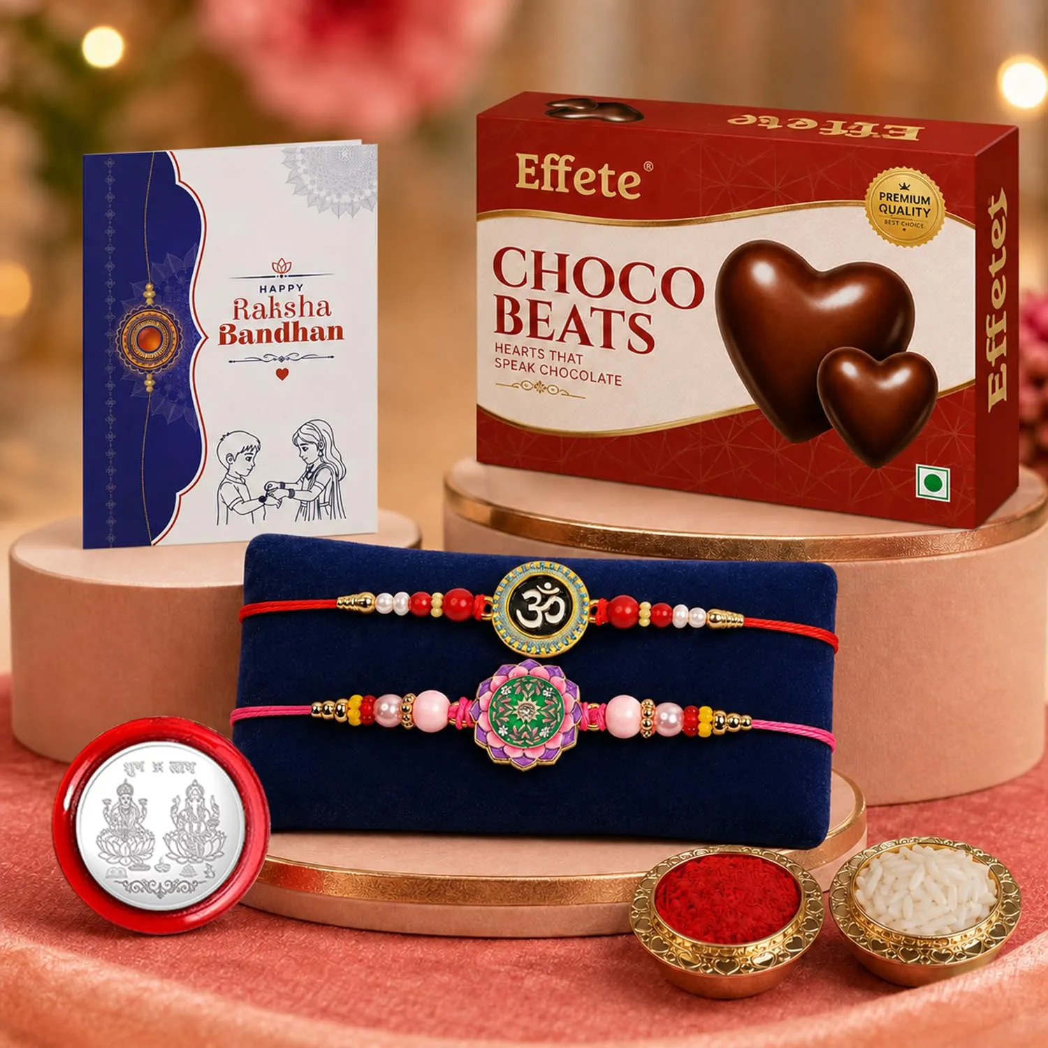Premium Raksha Bandhan Gift Combo Om Lotus Rakhi & Choco Beats Pack of 6 - Buy Online at Alikart
