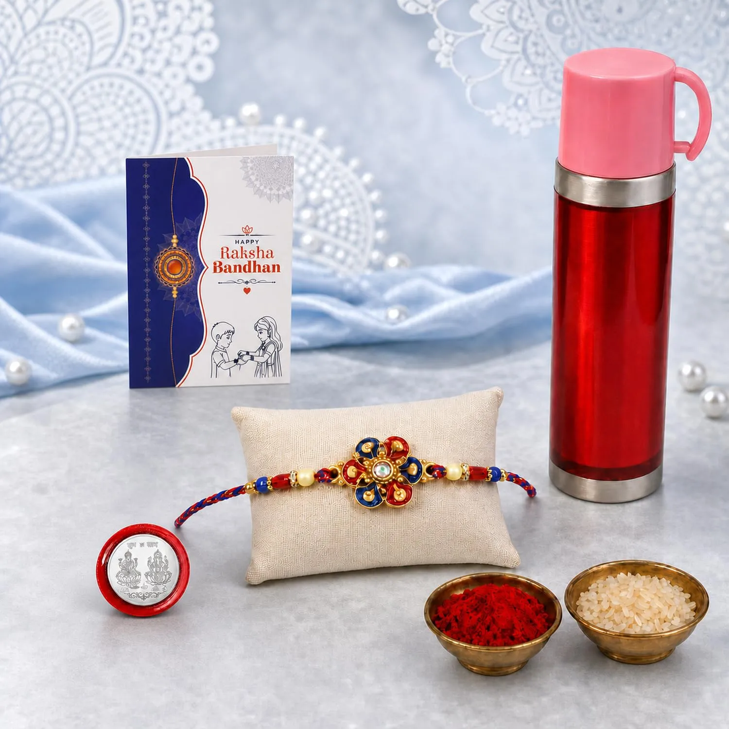 Premium Rakhi Gift Combo – Flower Rakhi & Ceremony Essentials - Buy Online at Alikart