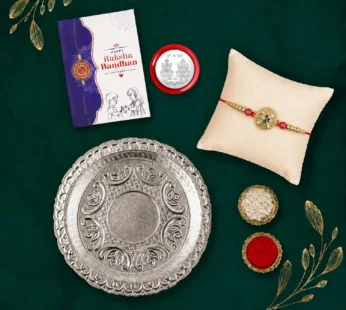 Raksha Bandhan Combo – Multicolor Kundan Rakhi & Pooja Thali