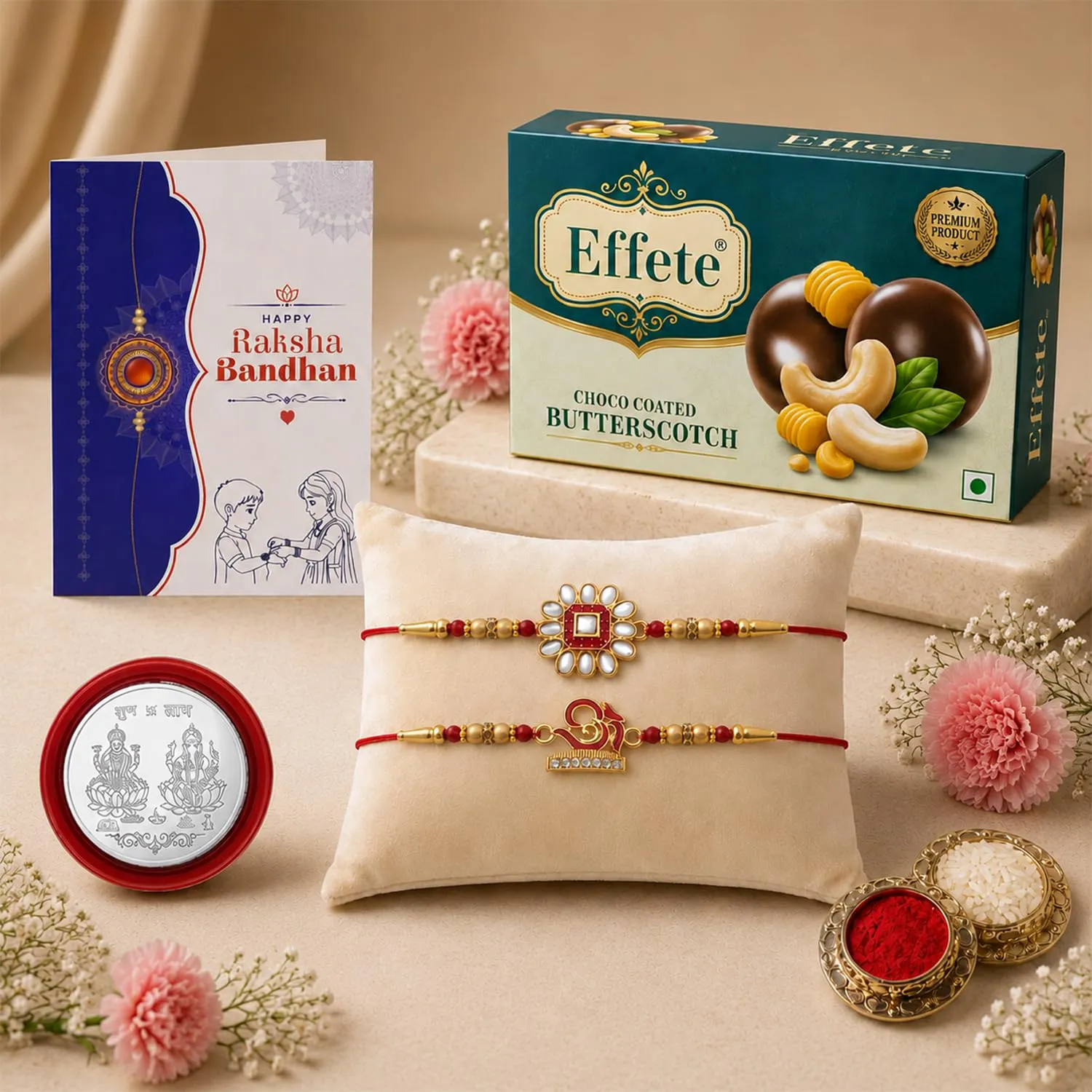 Premium Raksha Bandhan Gift Combo – OM Rakhi with Chocolate & Pooja Set - Buy Online at Alikart