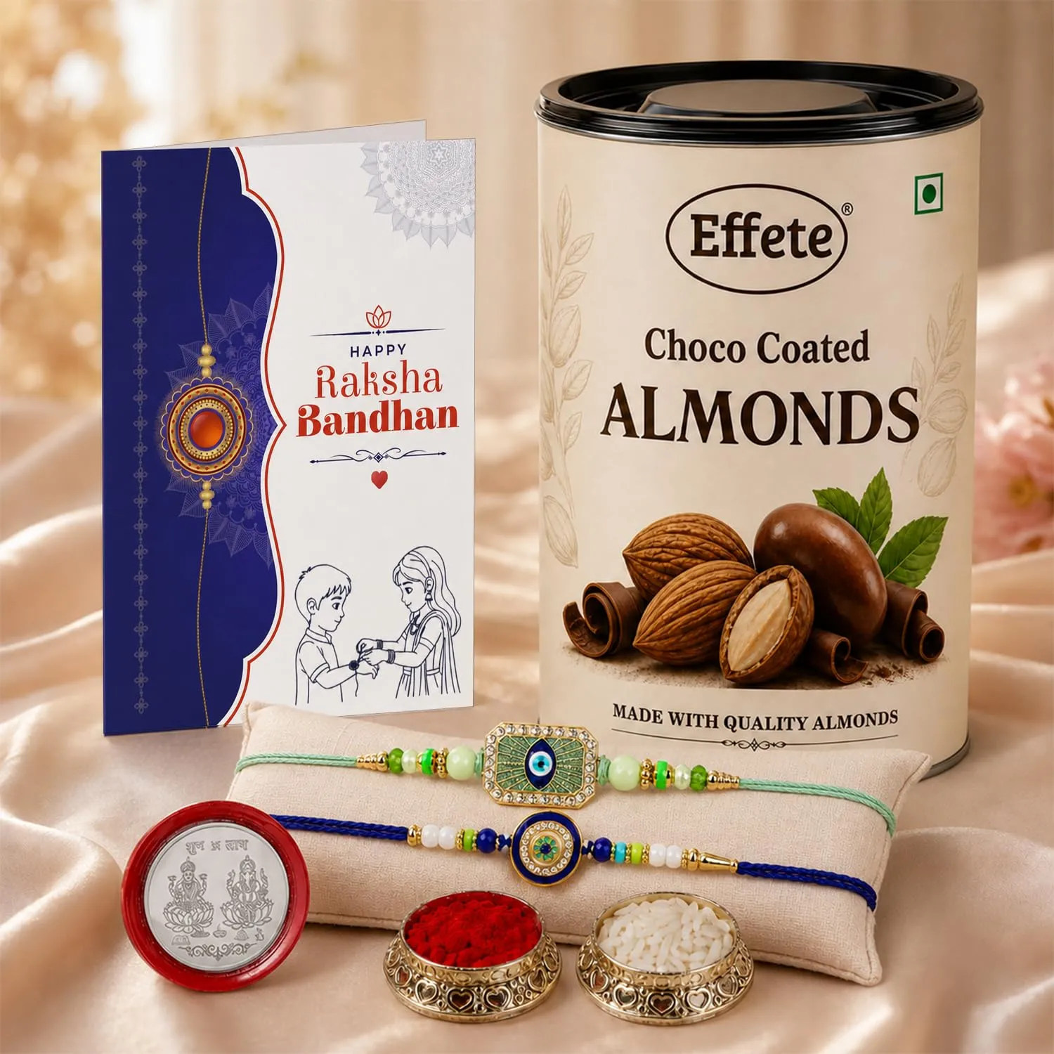 Premium Evil Eye Rakhi Combo Raksha Bandhan Gift with Choco Almonds 96gm Pack of 5 - Buy Online at Alikart