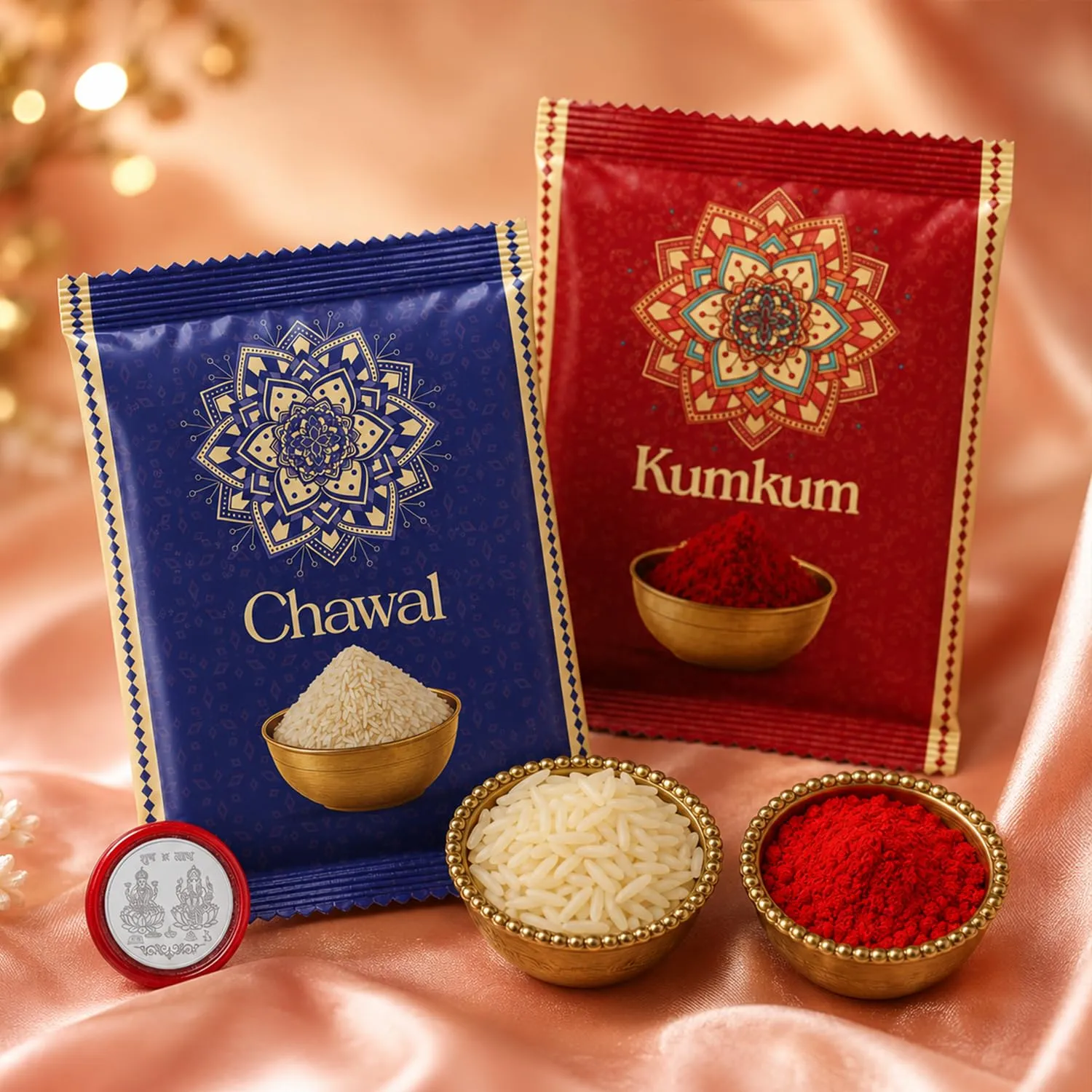 Raksha Bandhan Gift Combo Swami Maharaj Rakhi with Tealight Candles - Detailed Feature View 1