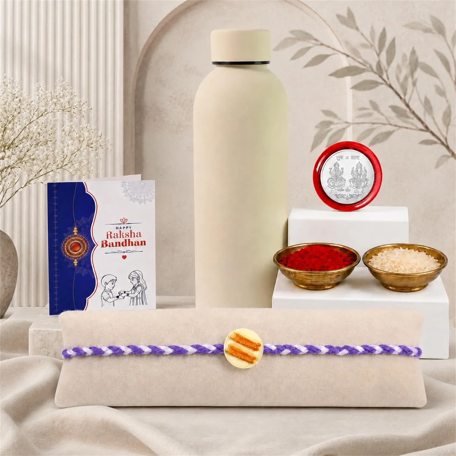 Premium Raksha Bandhan Gift Combo with Sweet Rakhi & SS Water Bottle 500ml - Buy Online at Alikart