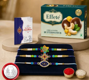 Rakhi Gift Combo – Flower Evil Eye with Choco Butterscotch Pack of 7