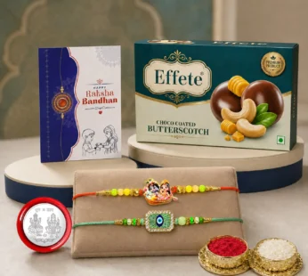 Radhe Krishna Rakhi Combo – Raksha Bandhan Gift with Chocolates