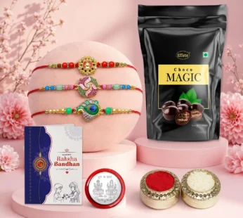 Rakhi for Brother with Chocolate Magic Pouch – Rakshabandhan Gift Set, Pack of 7