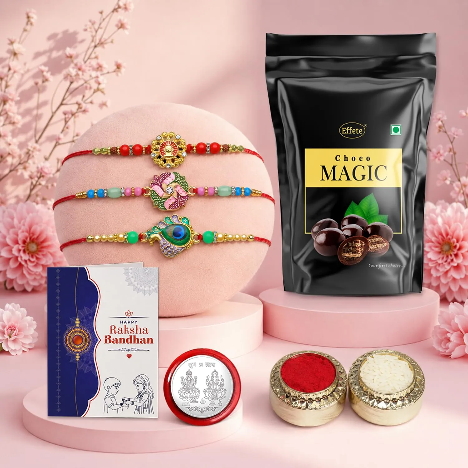 Premium Rakhi for Brother with Chocolate Magic Pouch - Rakshabandhan Gift Set, Pack of 7 - Buy Online at Alikart