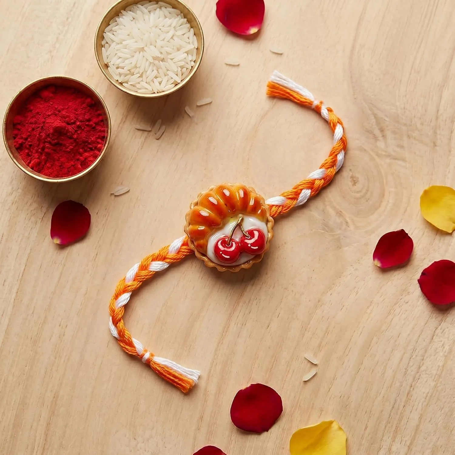 Rakhi Gift Combo – Multicolor Rakhi with Wafer Rolls & Puja Kit - Detailed Feature View 3