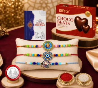 Raksha Bandhan Gift Combo – Ganesh & Evil Eye Rakhi with Chocolates