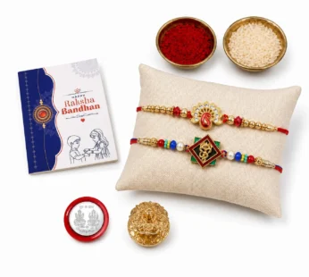 Raksha Bandhan Gift Combo – Peacock Ganesh Rakhi & Pooja Kankavati Set