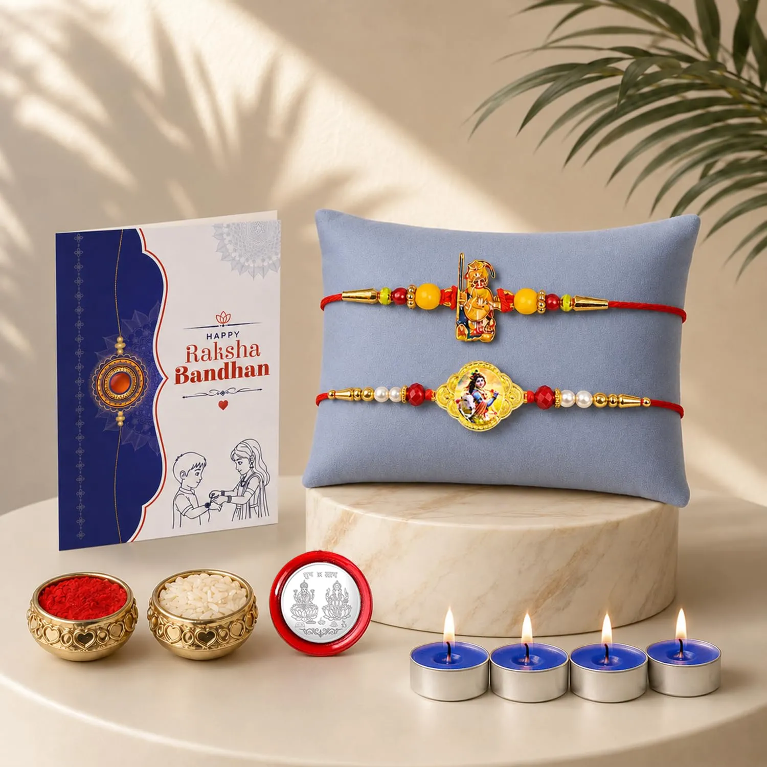 Premium Raksha Bandhan Rakhi Combo – Ganesha Krishna Tealight Gift - Buy Online at Alikart