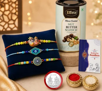 Radhe Krishna Rakhi Combo with Choco Butterscotch, Pack of 7